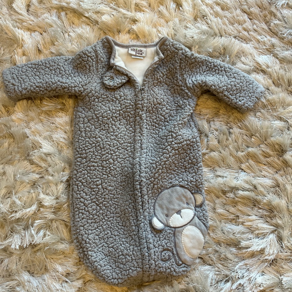 Chick Pea Sherpa Fleece Zipper Swaddle Sack Sleeper Bag // Sz 0-3M // Grey